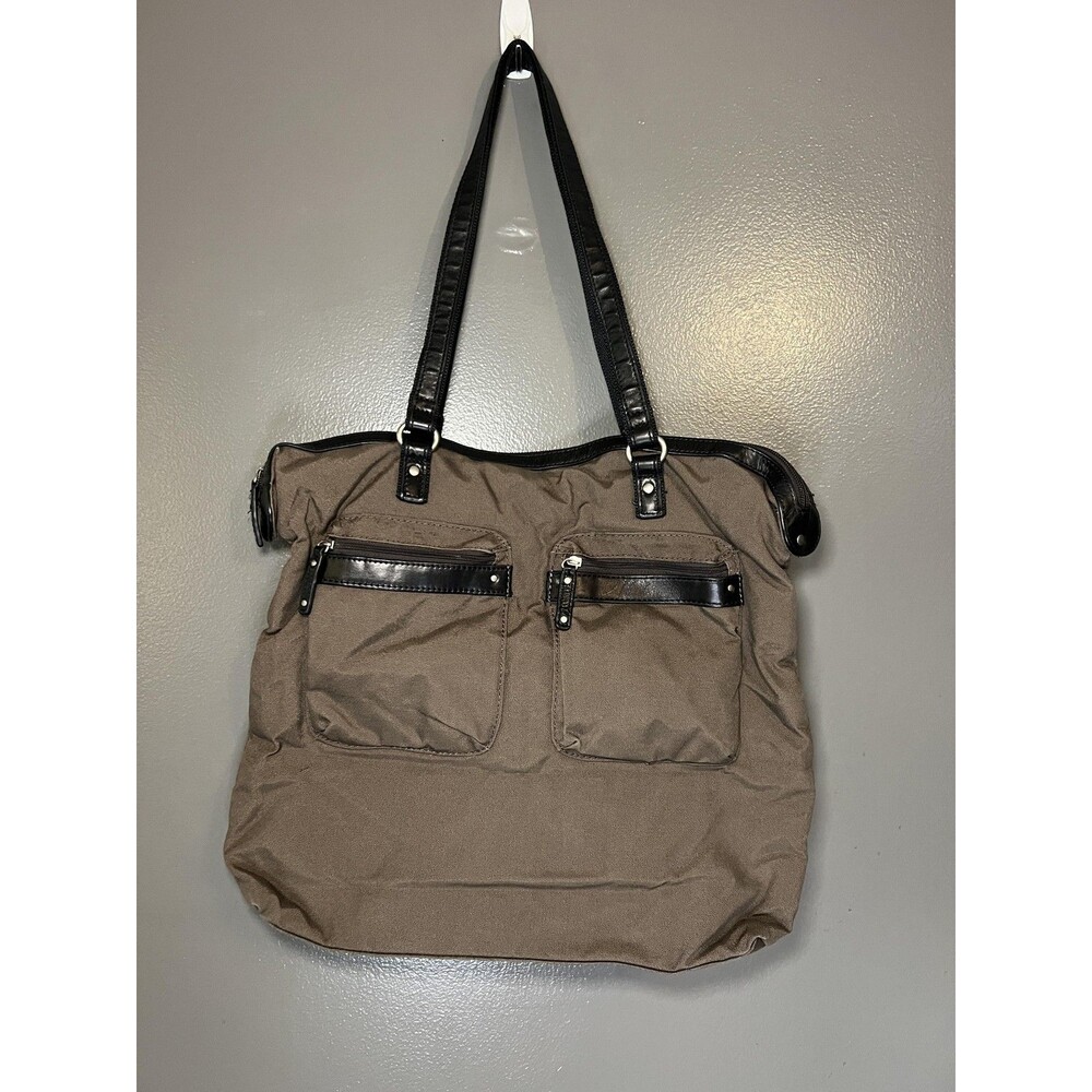 Highway Tote Bag Womens Large Brown Canvas Faux Leather Shoulder Crossbody Zip